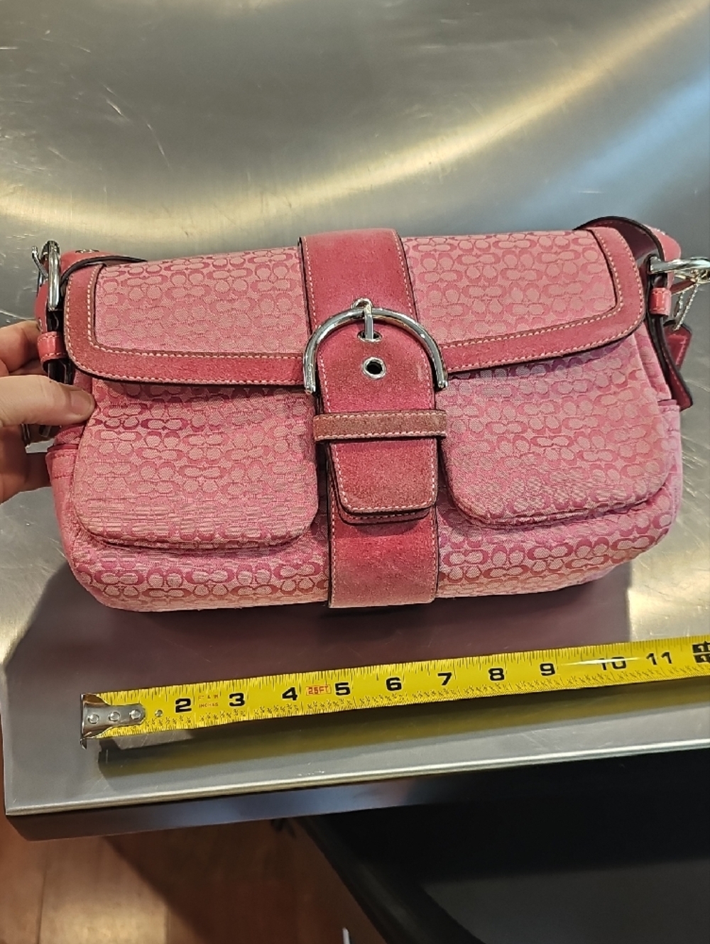 Coach Pink Signature Jacquard Buckle Shoulder Bag - Picture 2 of 8